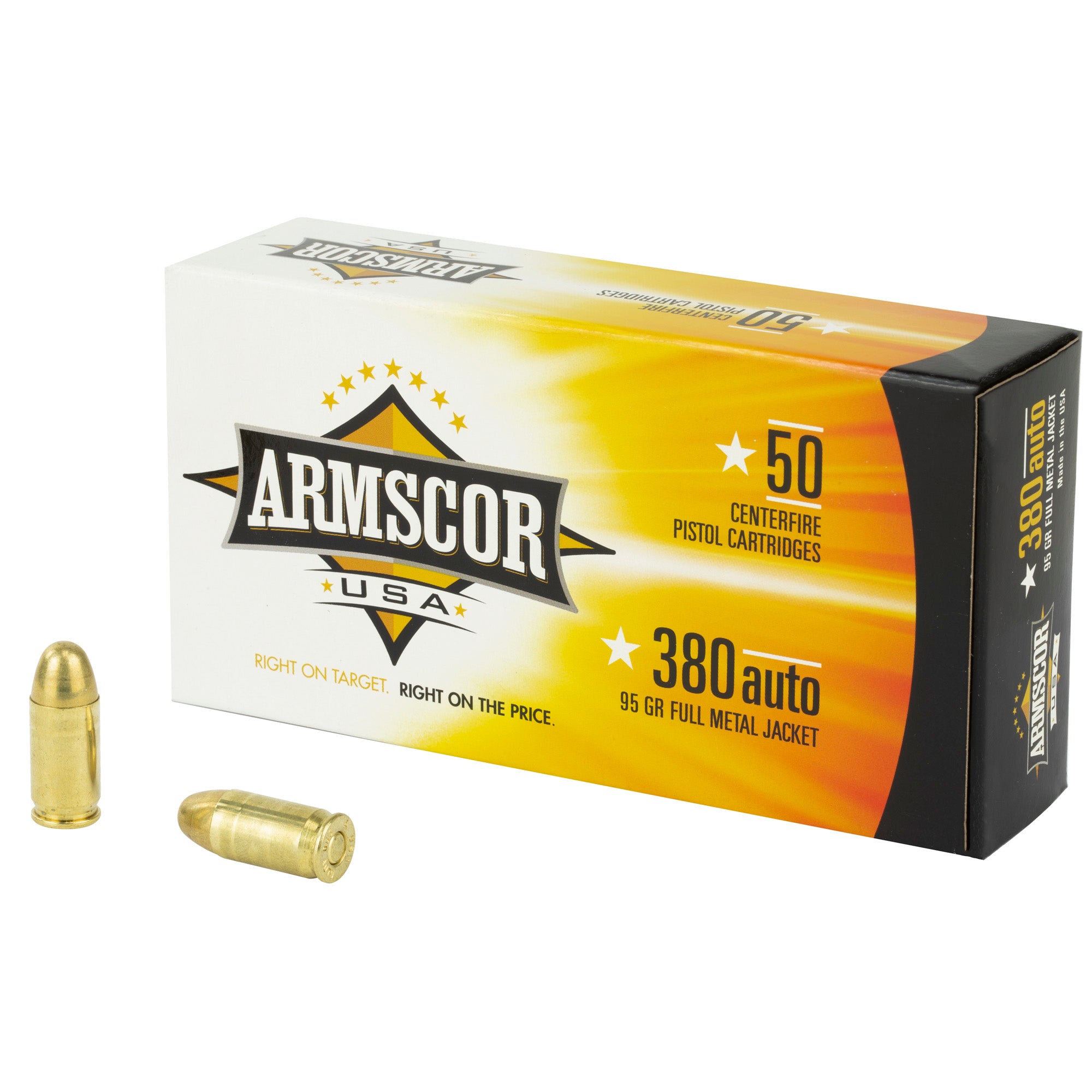 Armscor 380 ACP 95GR FMJ Ammunition - 50 Rounds Per Box, 1000 Per Case