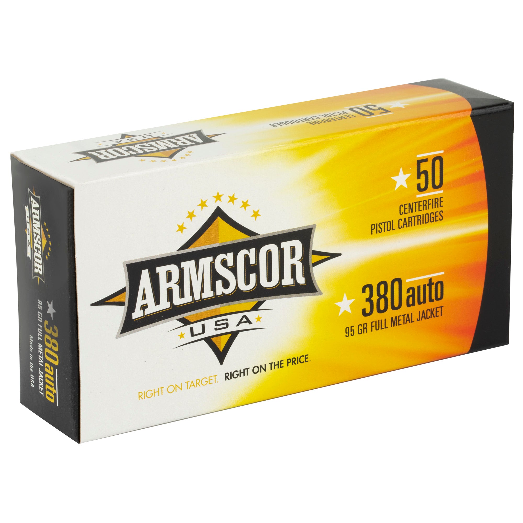 Armscor 380 ACP 95GR FMJ Ammunition - 50 Rounds Per Box, 1000 Per Case