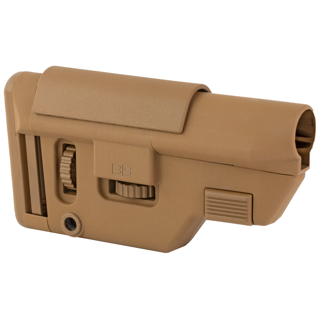 B5 Systems Collapsible Precision Stock Medium in Coyote - Adjustable Cheekpiece and Buttpad for Milspec Carbine Receivers