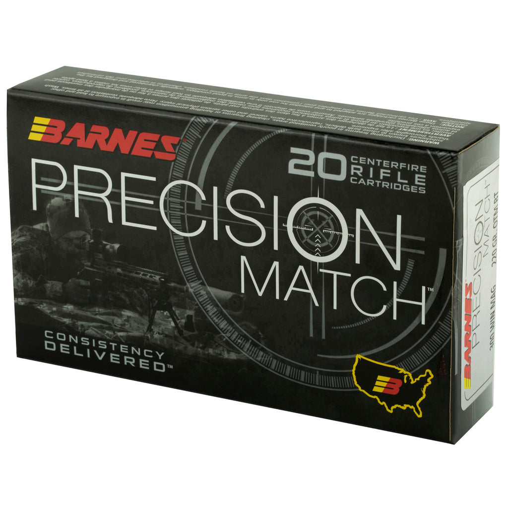 Barnes Precision Match 300 Winchester Magnum 220 Grain Open Tip Match Ammunition - 20 Rounds