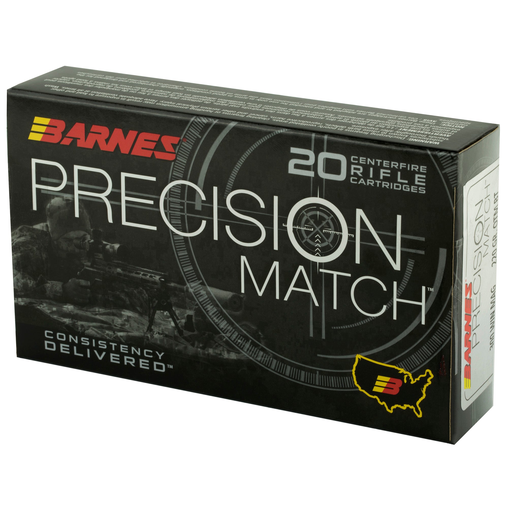 Barnes Precision Match 300 Winchester Magnum 220 Grain Open Tip Match Ammunition - 20 Rounds