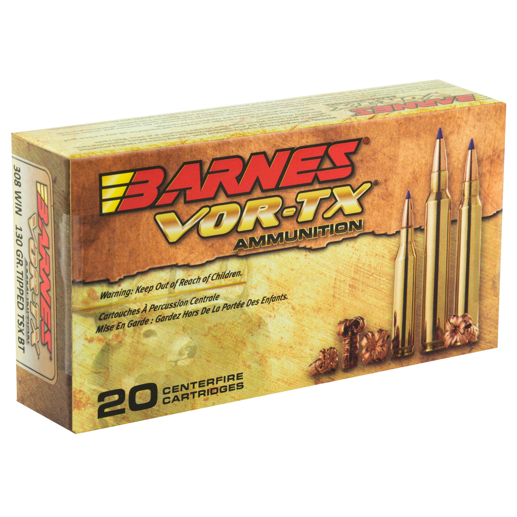 Barnes VOR-TX Tipped Triple Shock X .308 Winchester 130 Grain Ammunition - 20 Rounds