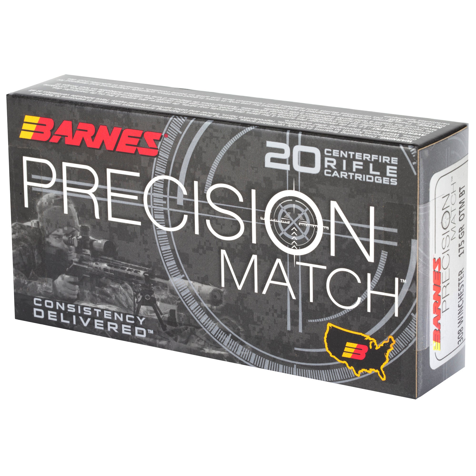 Barnes Precision Match .308 Winchester 175 Grain Open Tip Match Ammunition – 20 Rounds Per Box