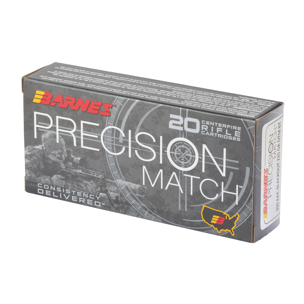 Barnes Precision Match 300 Blackout 220 Grain Boat Tail Hollow Point Ammunition - 20 Rounds per Box