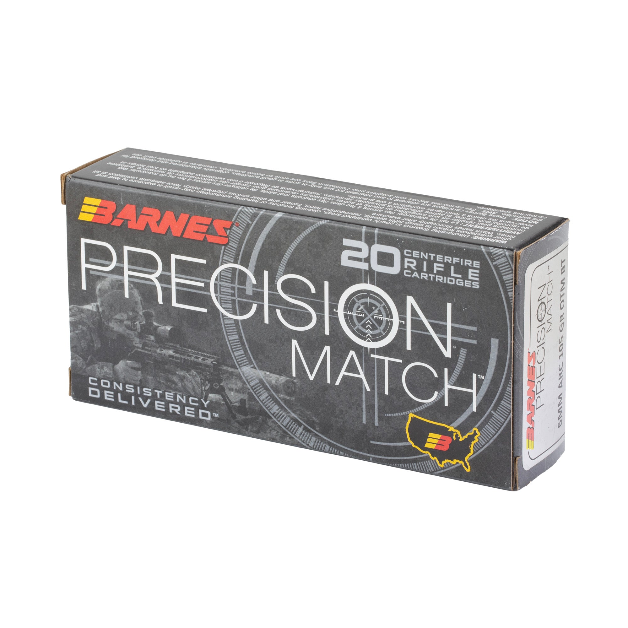 Barnes Precision Match 6mm ARC 105-Grain Open Tip Match Ammunition - 20 Rounds per Box