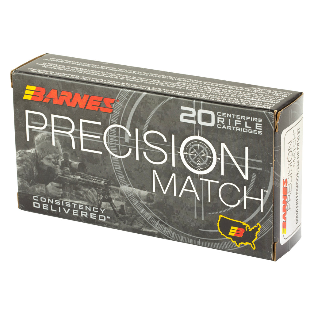 Barnes Precision Match 6mm Creedmoor Ammunition 112 Grain Open Tip Match - 20 Rounds per Box