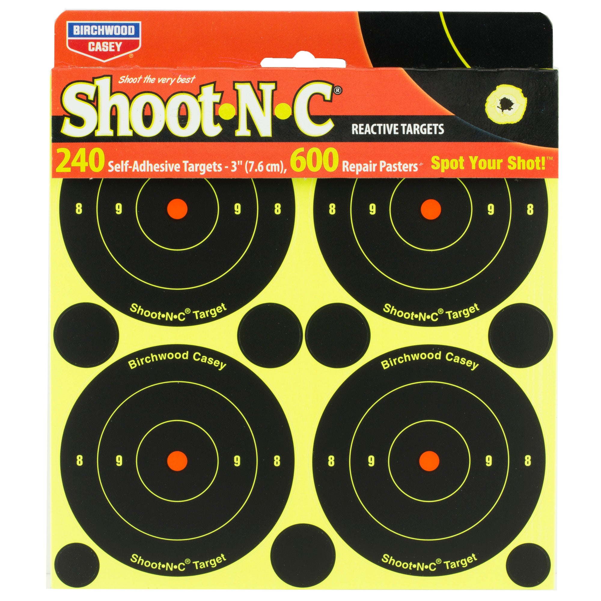 Birchwood Casey B3-90 3-Round Round Bullseye Targets - 240 Count for Shooting Practice and Competition