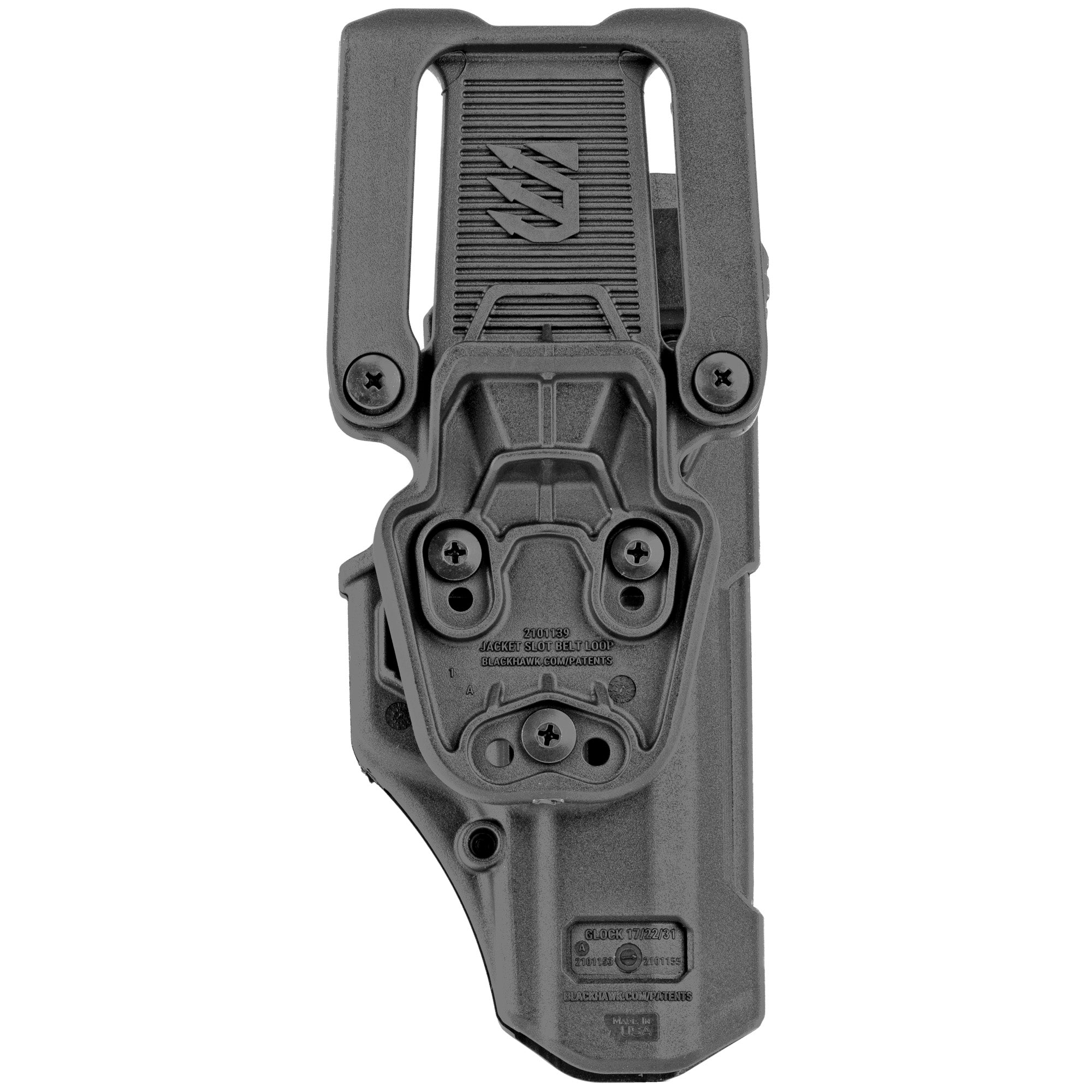 BLACKHAWK T-Series Left Hand Duty Holster for Glock 17/19 – Black Polymer Retention Holster