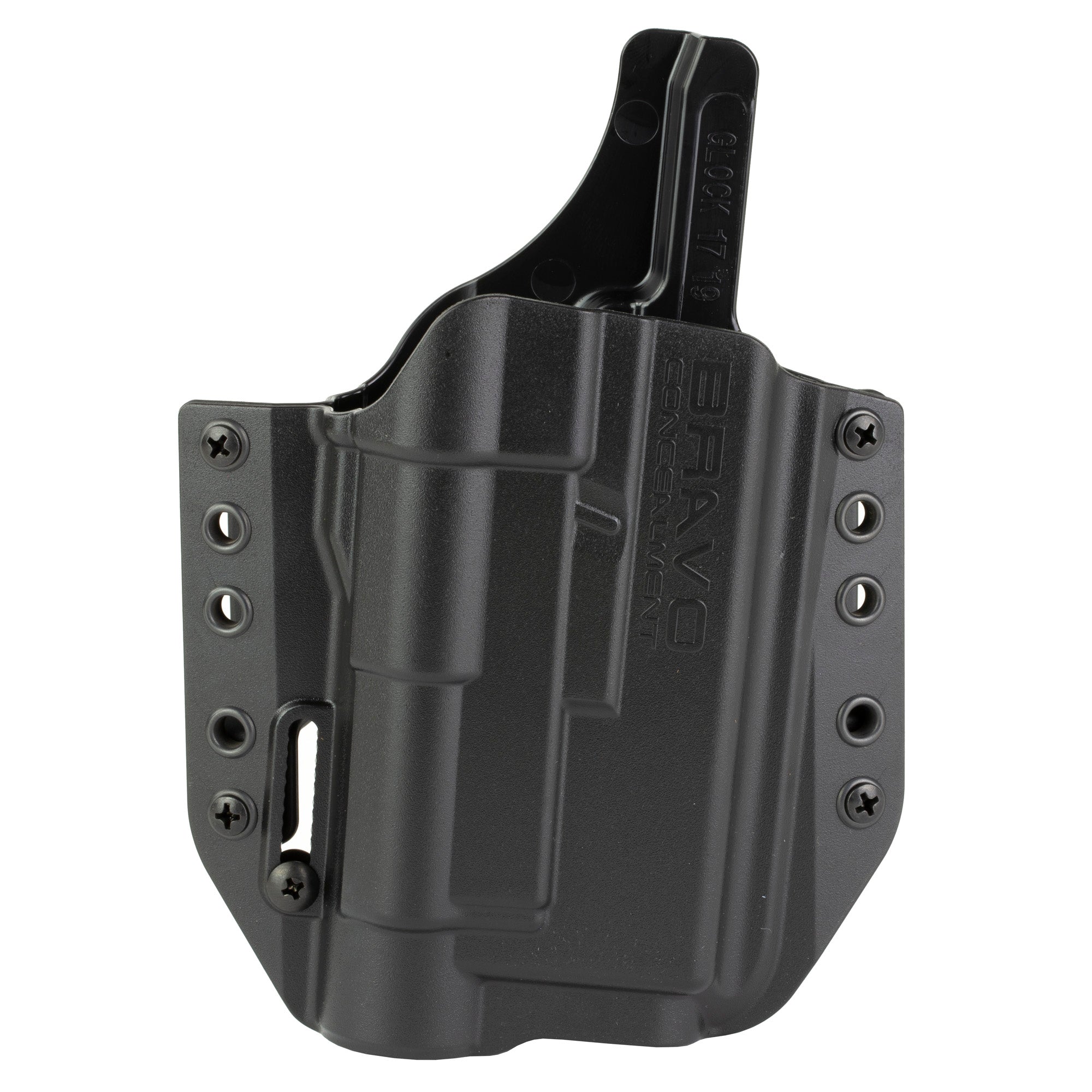 Bravo Concealment BCA-LB Outside Waistband Holster for Glock 17/19 with Light, Right Hand, Black Polymer