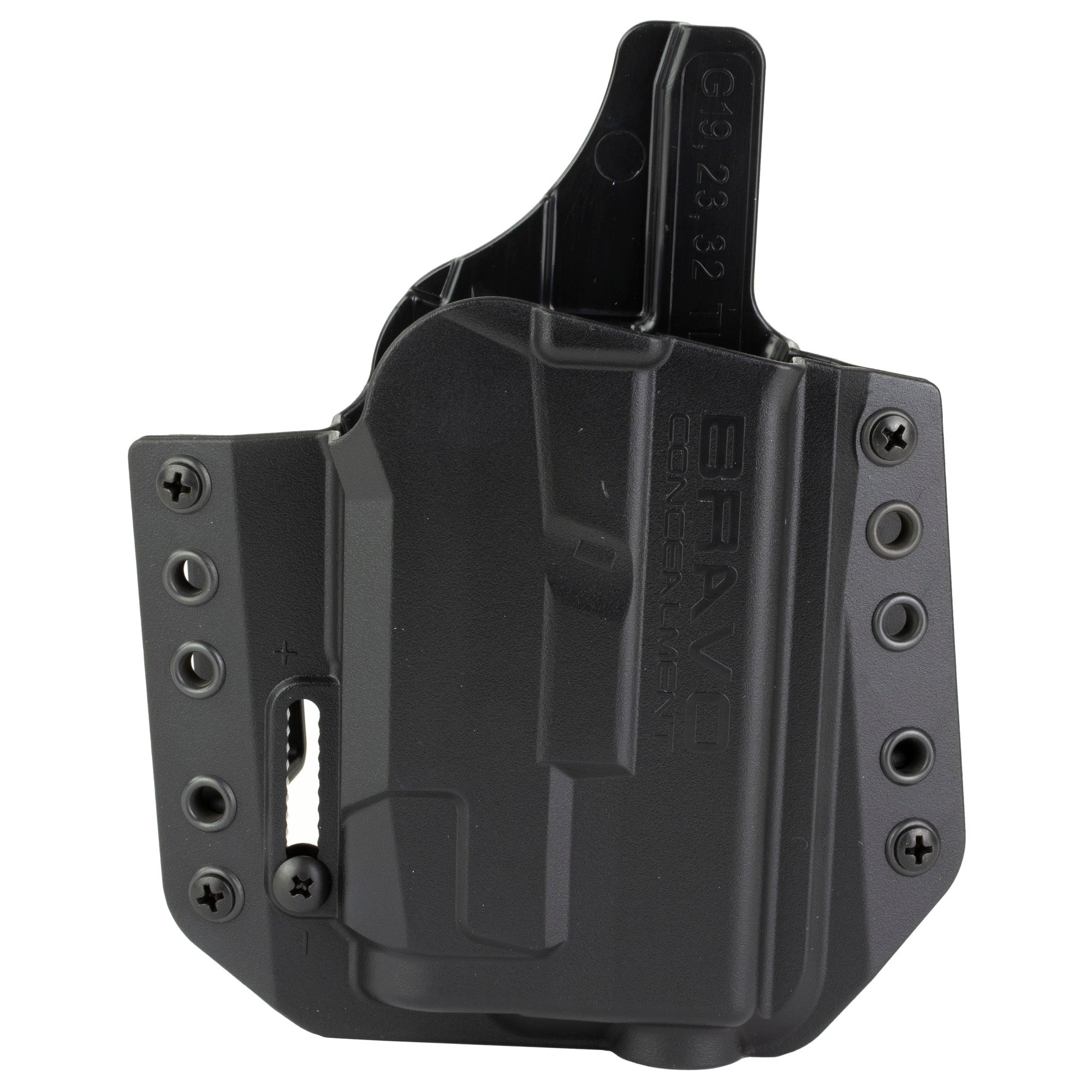 Bravo Concealment BCA-LB Outside Waistband Holster for Glock 19 with Light, Right Hand - Black Polymer