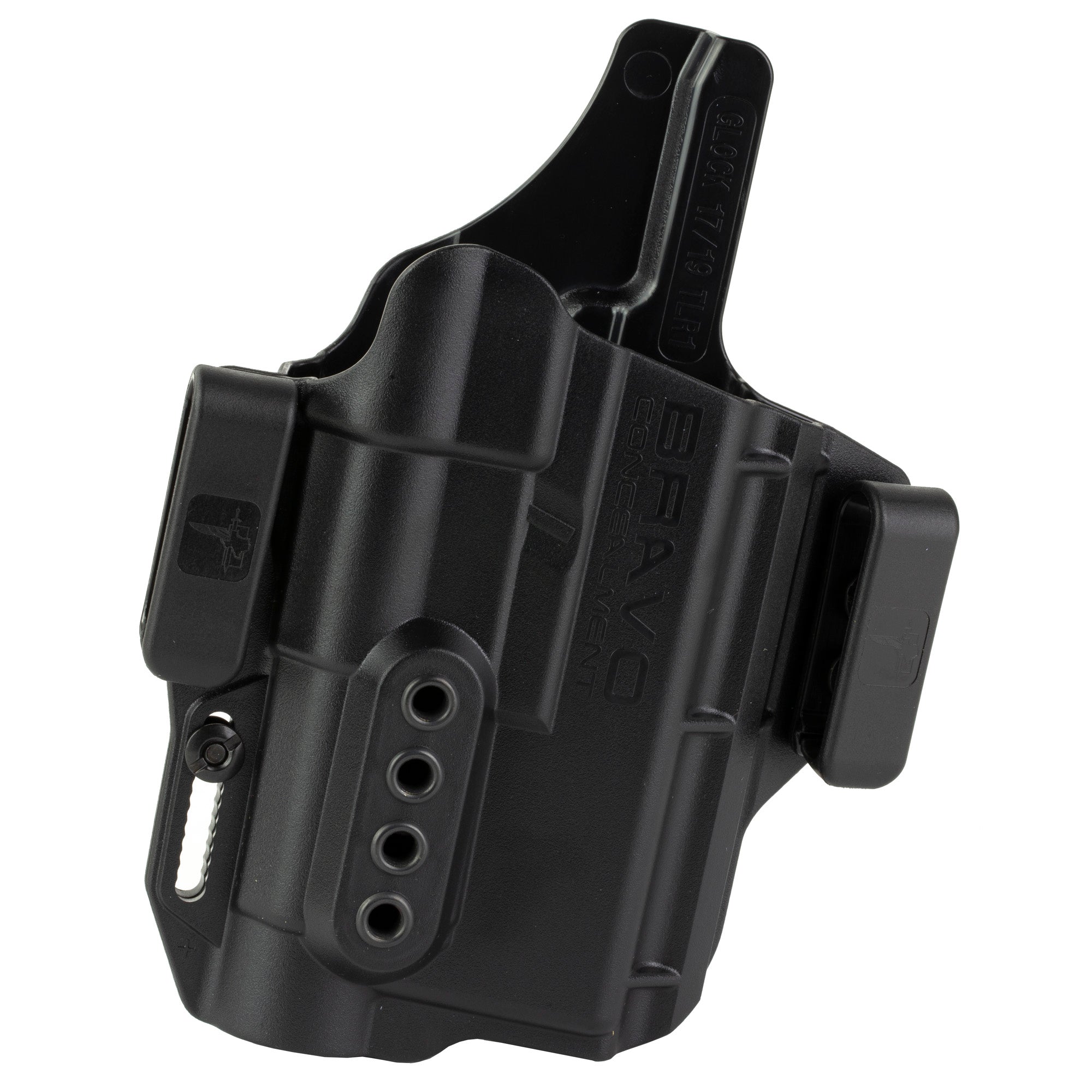 Bravo Concealment Torsion Light Bearing IWB Holster for Glock 19 with TLR1 – Right Hand Black Polymer