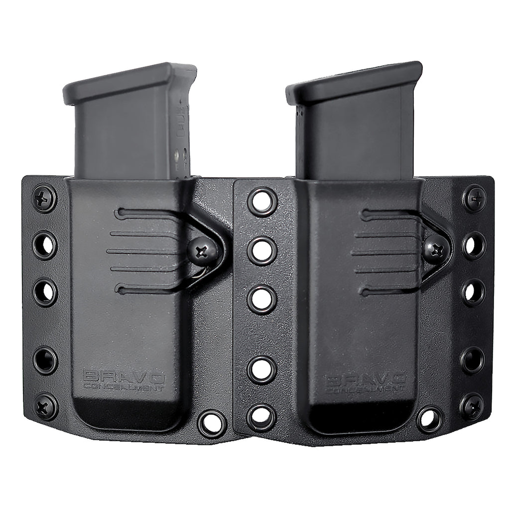 Bravo Concealment BC60-2003 Double Magazine Pouch for Glock 19 and SIG P320, Black Polymer