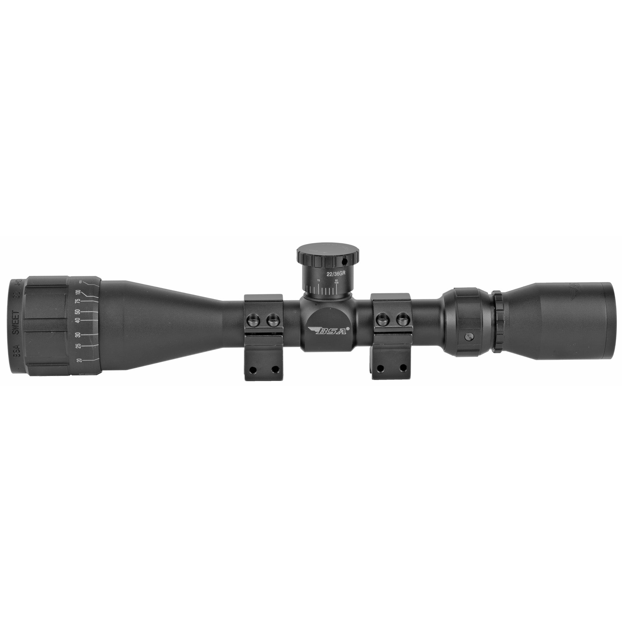 BSA Optics Sweet 22 4-12x40 Rifle Scope with Ballistically Calibrated Turrets and Adjustable Objective