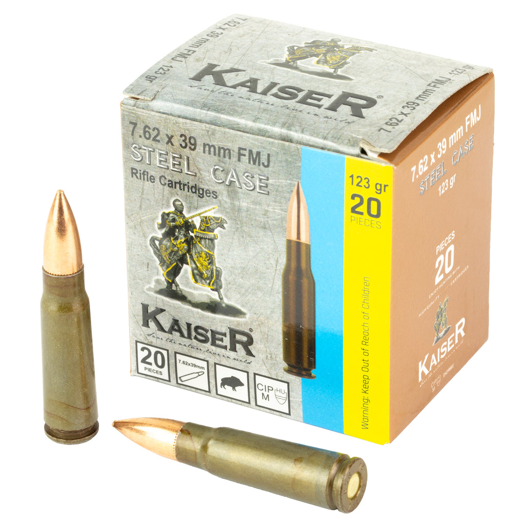 Century Arms Kaiser 7.62x39 123-Grain Full Metal Jacket Ammunition – 20 R rounds per Box, 1000 Rounds per Case