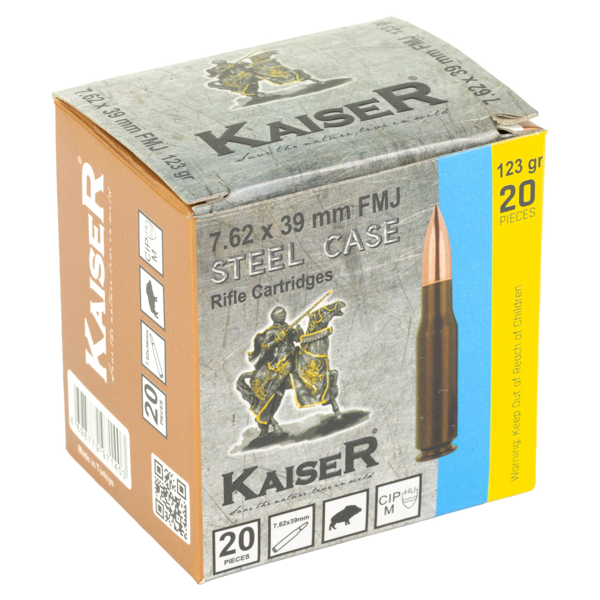 Century Arms Kaiser 7.62x39 123-Grain Full Metal Jacket Ammunition – 20 R rounds per Box, 1000 Rounds per Case