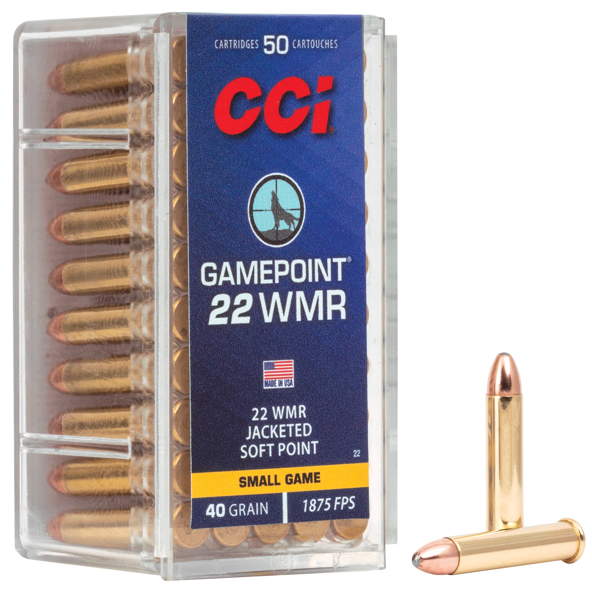 CCI Ammunition 22 WMR Hunting 40-Grain Jacketed Soft Point Ammo - Reliable Small Game Shooting