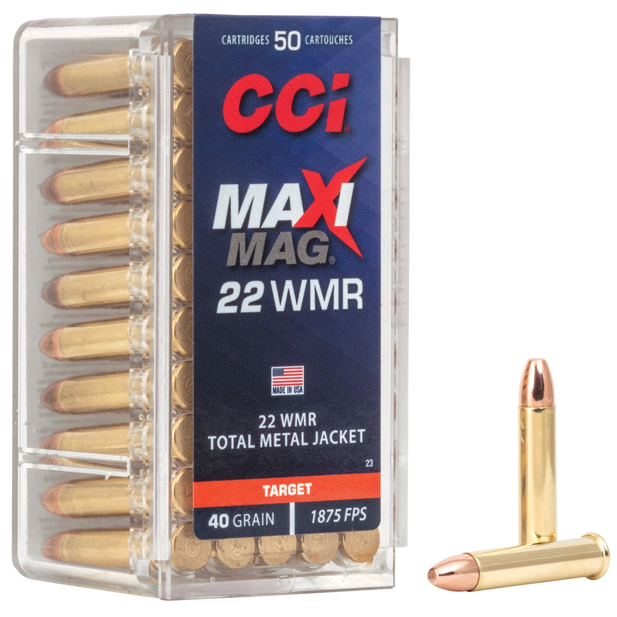 CCI Ammunition Maxi-Mag 22 WMR Total Metal Jacket, 40 Grain, 50 Rounds per Box