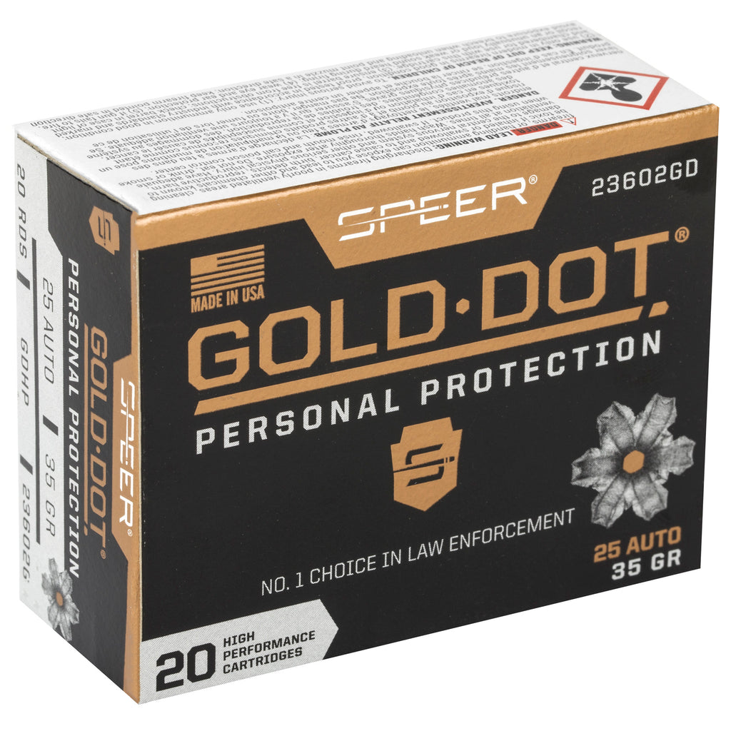 Speer Gold Dot .25 ACP 35 Grain Hollow Point Ammunition – Reliable Self-Defense Load