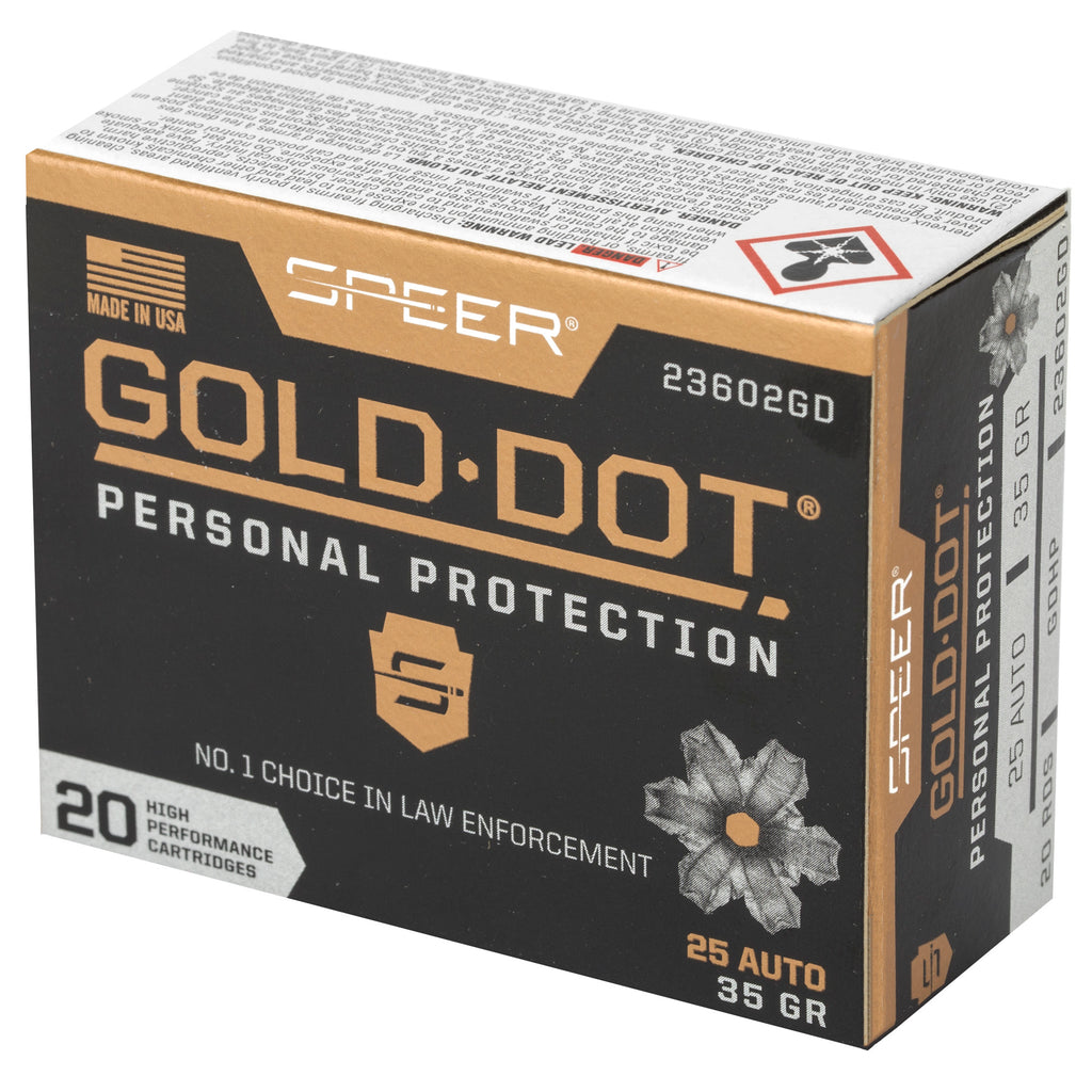 Speer Gold Dot .25 ACP 35 Grain Hollow Point Ammunition – Reliable Self-Defense Load