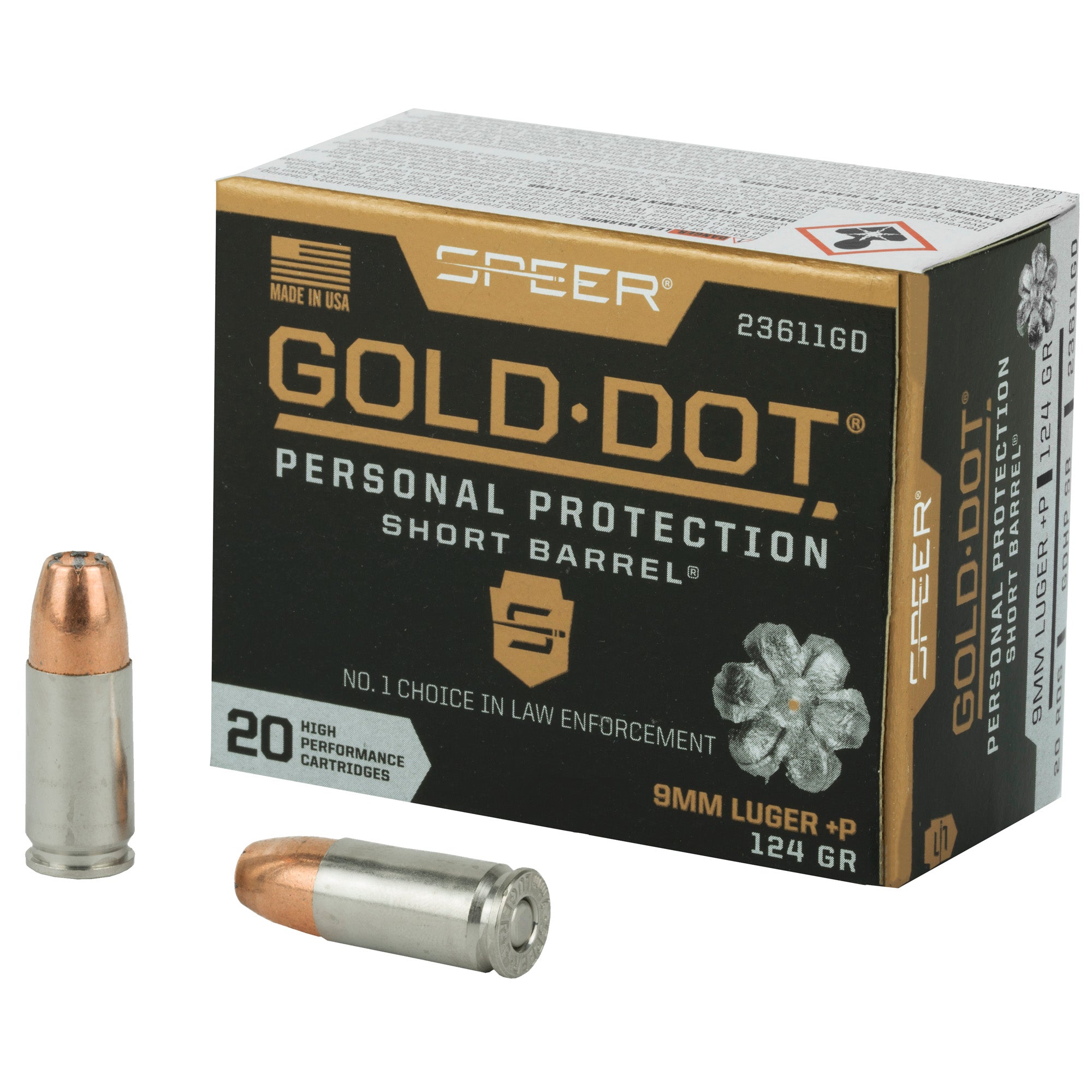 Speer Ammunition Gold Dot 9mm +P 124-Grain Hollow Point Ammunition - Reliable Self-Defense Choice