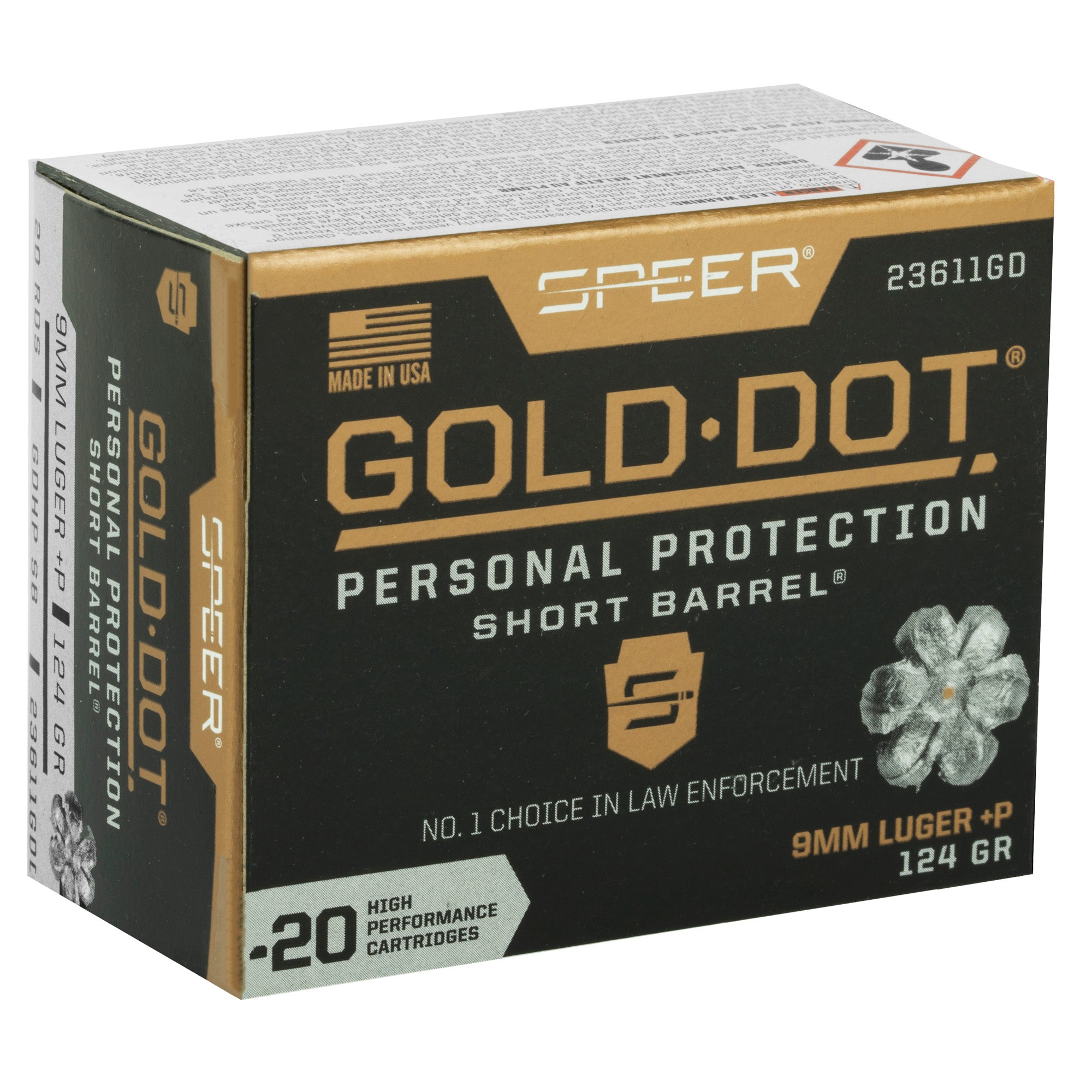 Speer Ammunition Gold Dot 9mm +P 124-Grain Hollow Point Ammunition - Reliable Self-Defense Choice