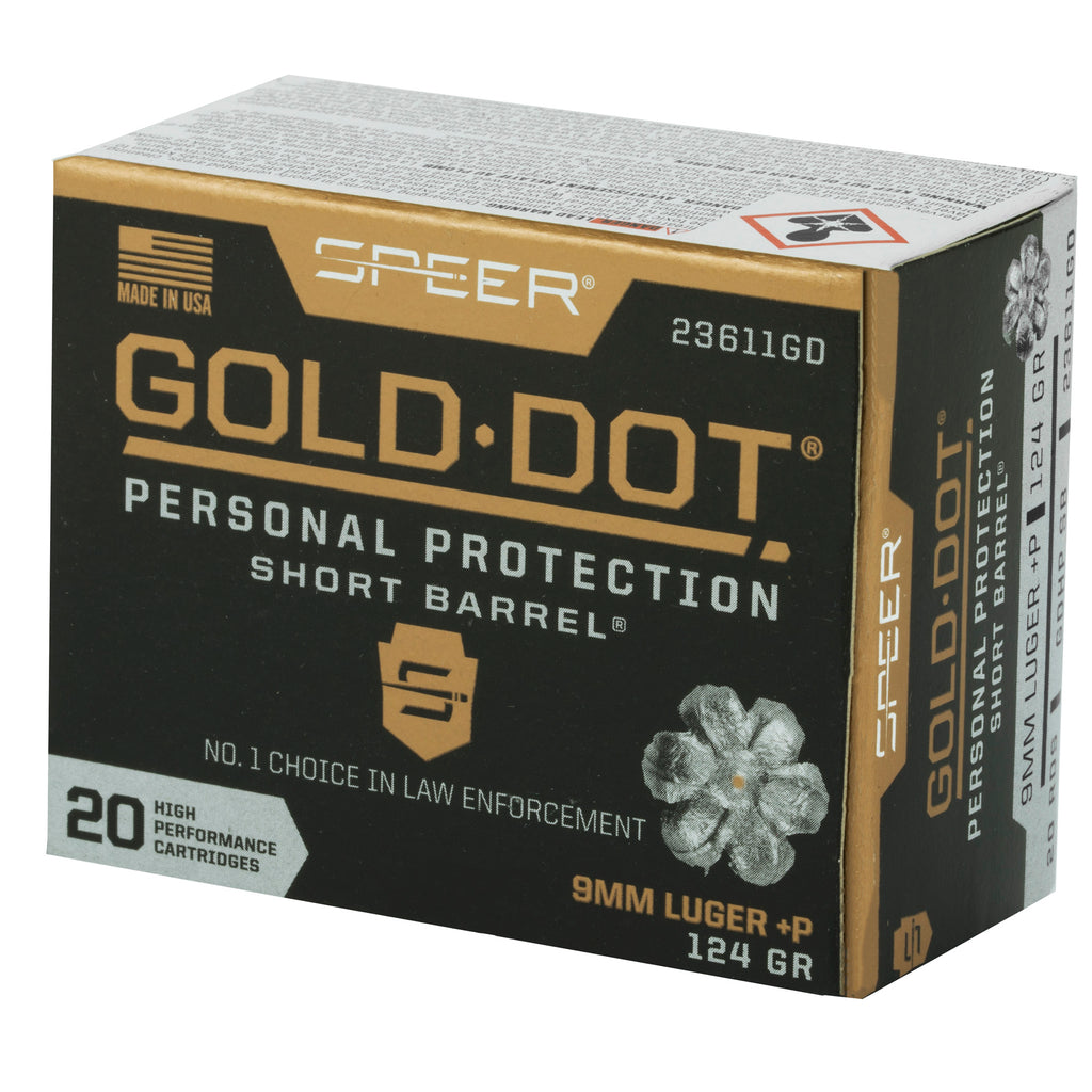 Speer Ammunition Gold Dot 9mm +P 124-Grain Hollow Point Ammunition - Reliable Self-Defense Choice