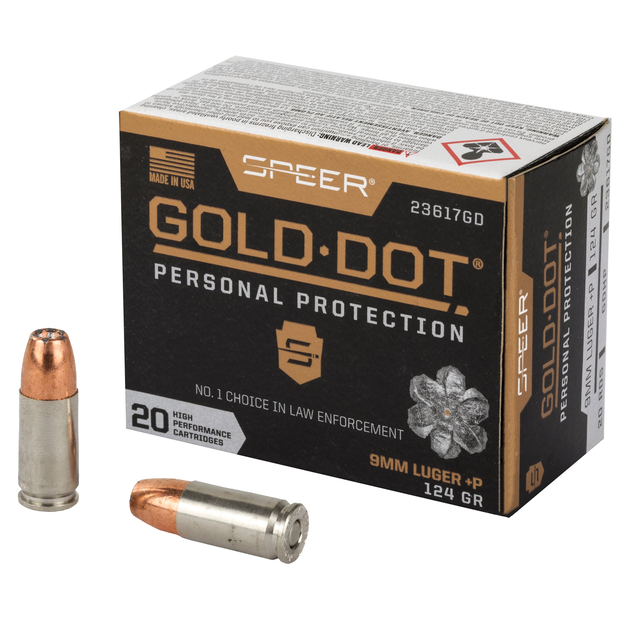 Speer Gold Dot 9mm +P 124 Grain Hollow Point Ammunition (20 Rounds Per Box)