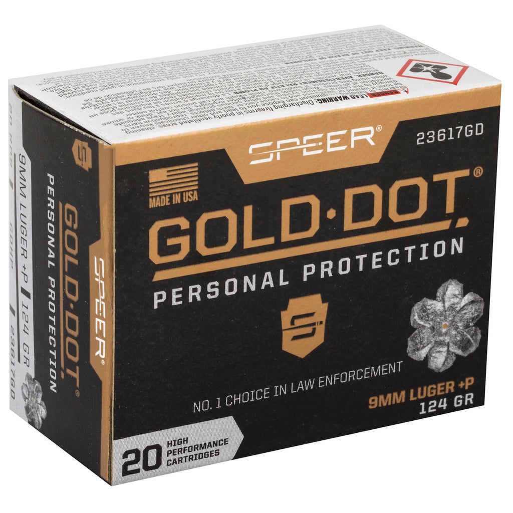 Speer Gold Dot 9mm +P 124 Grain Hollow Point Ammunition (20 Rounds Per Box)