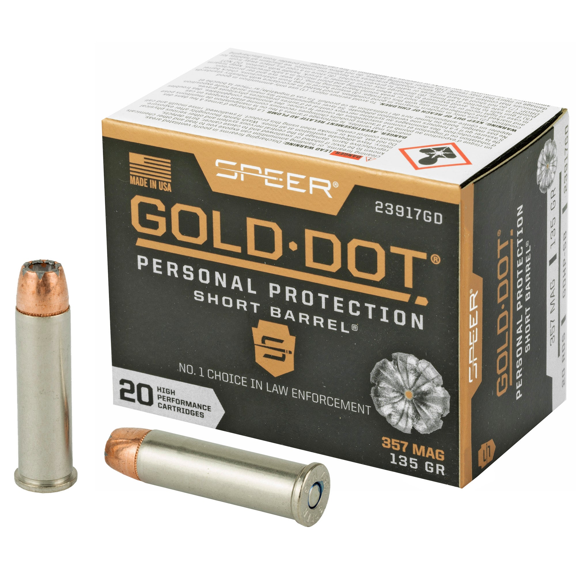 Speer Ammunition Gold Dot .357 Magnum 135-Grain Hollow Point (20 rounds per box, 200 per case)
