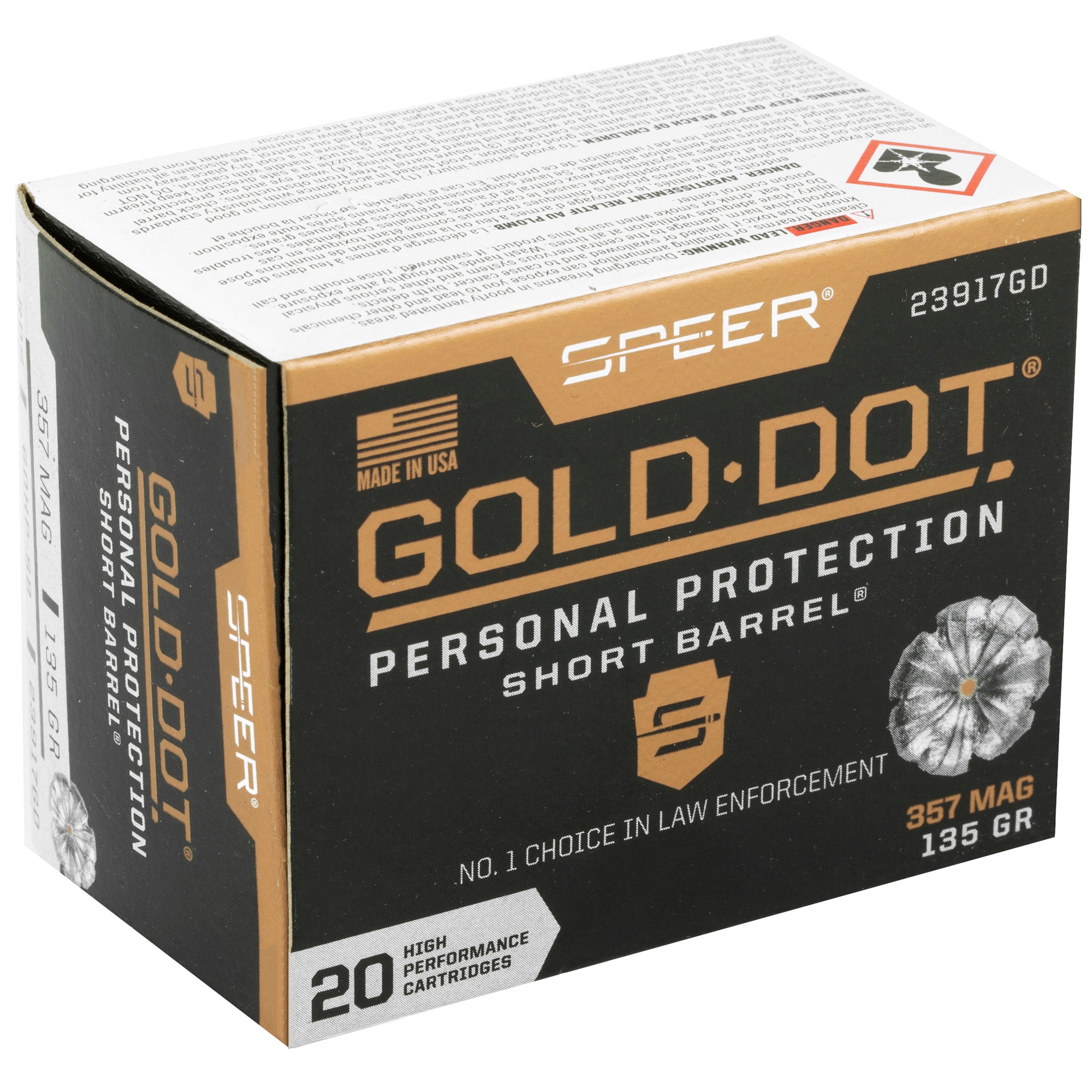 Speer Ammunition Gold Dot .357 Magnum 135-Grain Hollow Point (20 rounds per box, 200 per case)