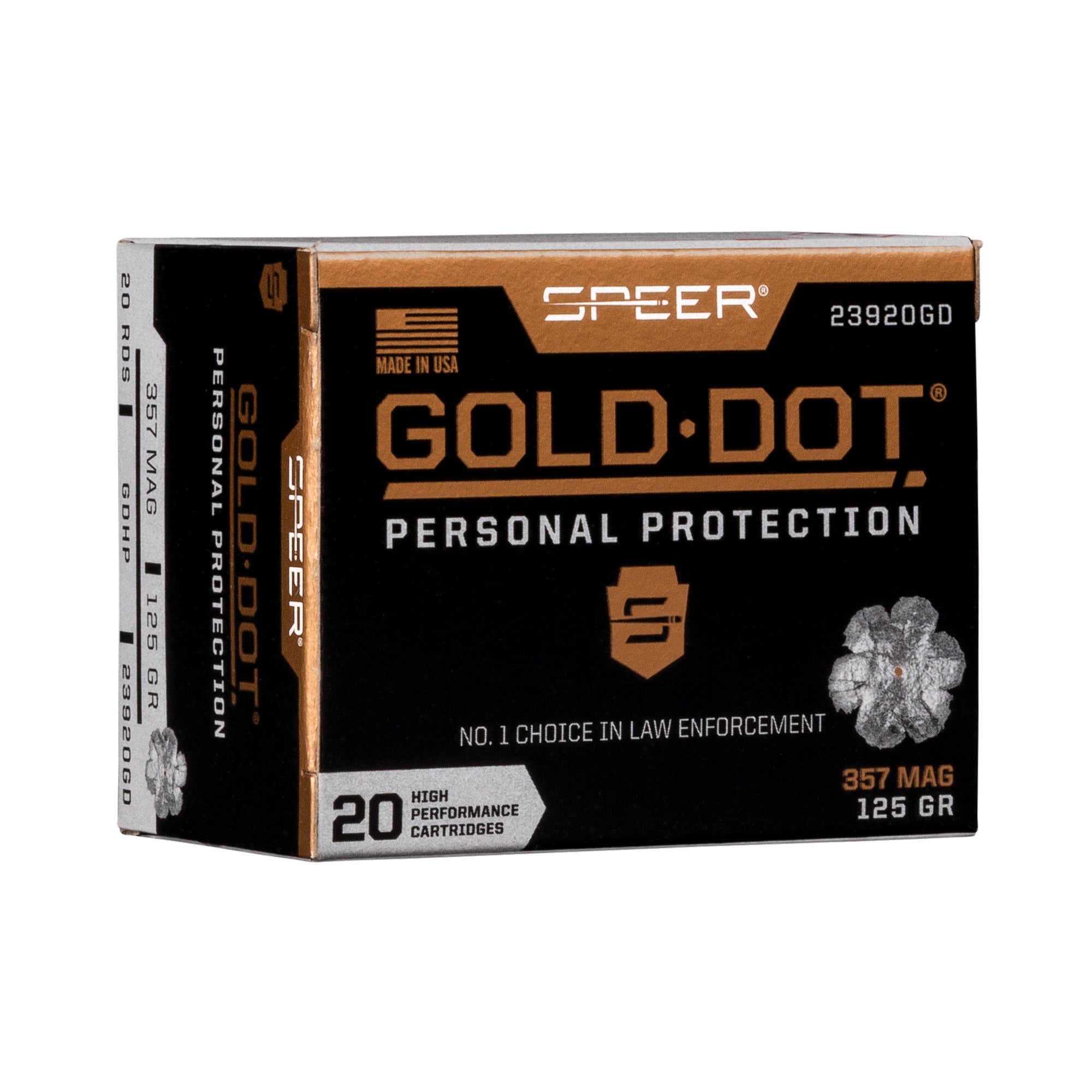 Speer Gold Dot 357 Magnum Hollow Point Ammunition - 125 Grain, 20 Rounds Per Box