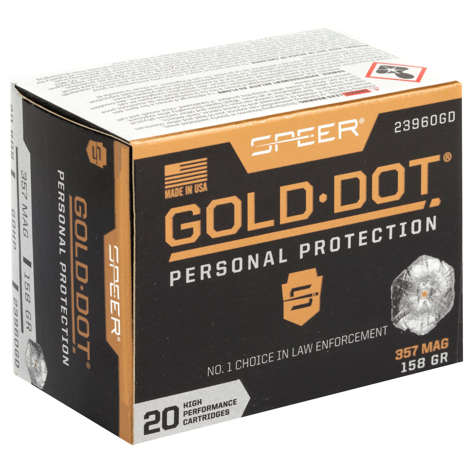 Speer Gold Dot 357 Magnum 158 Grain Hollow Point Ammunition - 20 Rounds per Box
