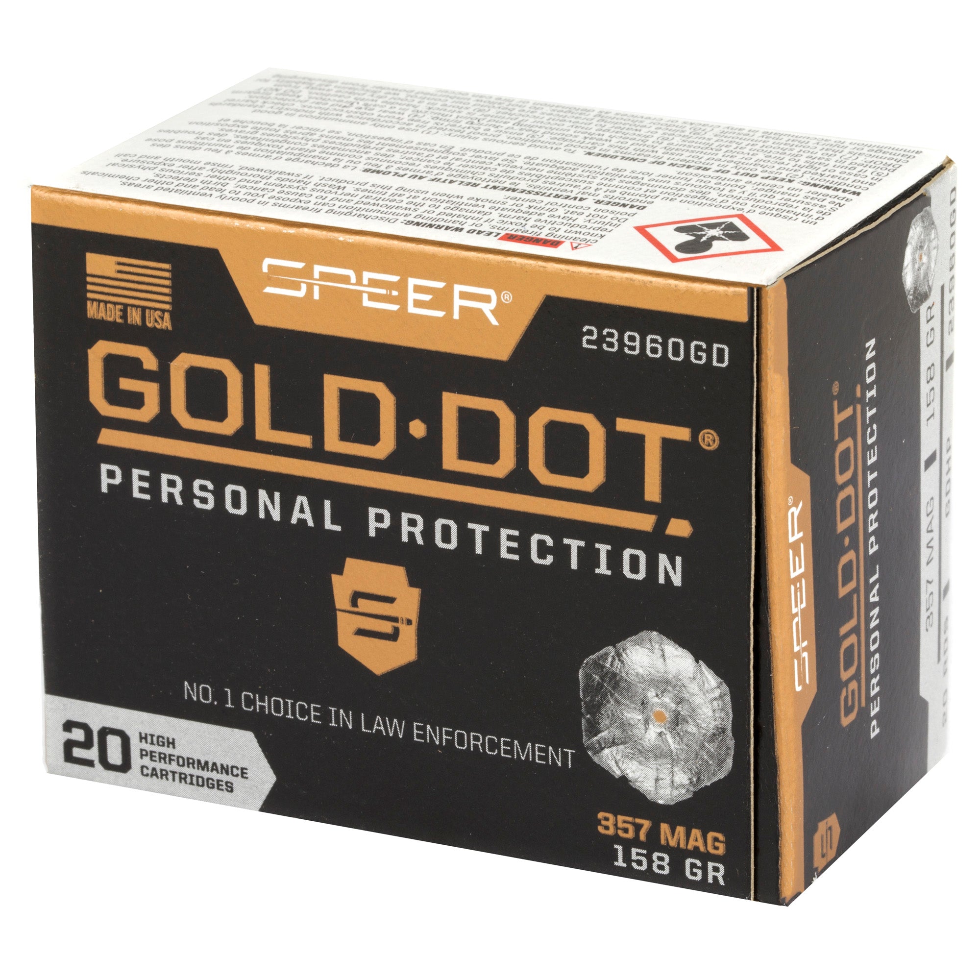 Speer Gold Dot 357 Magnum 158 Grain Hollow Point Ammunition - 20 Rounds per Box