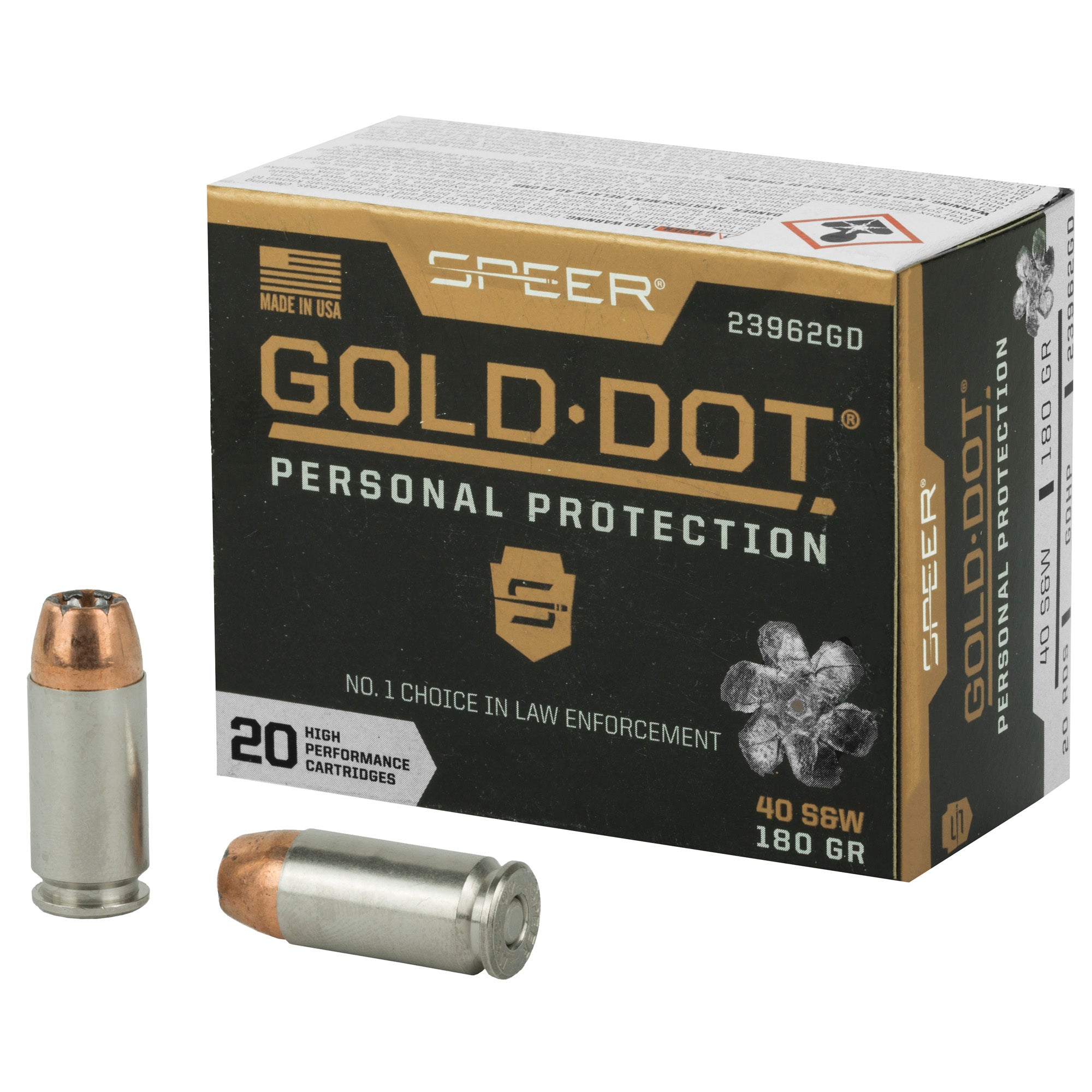 Speer Ammunition Gold Dot 40 S&W 180-Grain Hollow Point Ammunition – Reliable Self-Defense Performance
