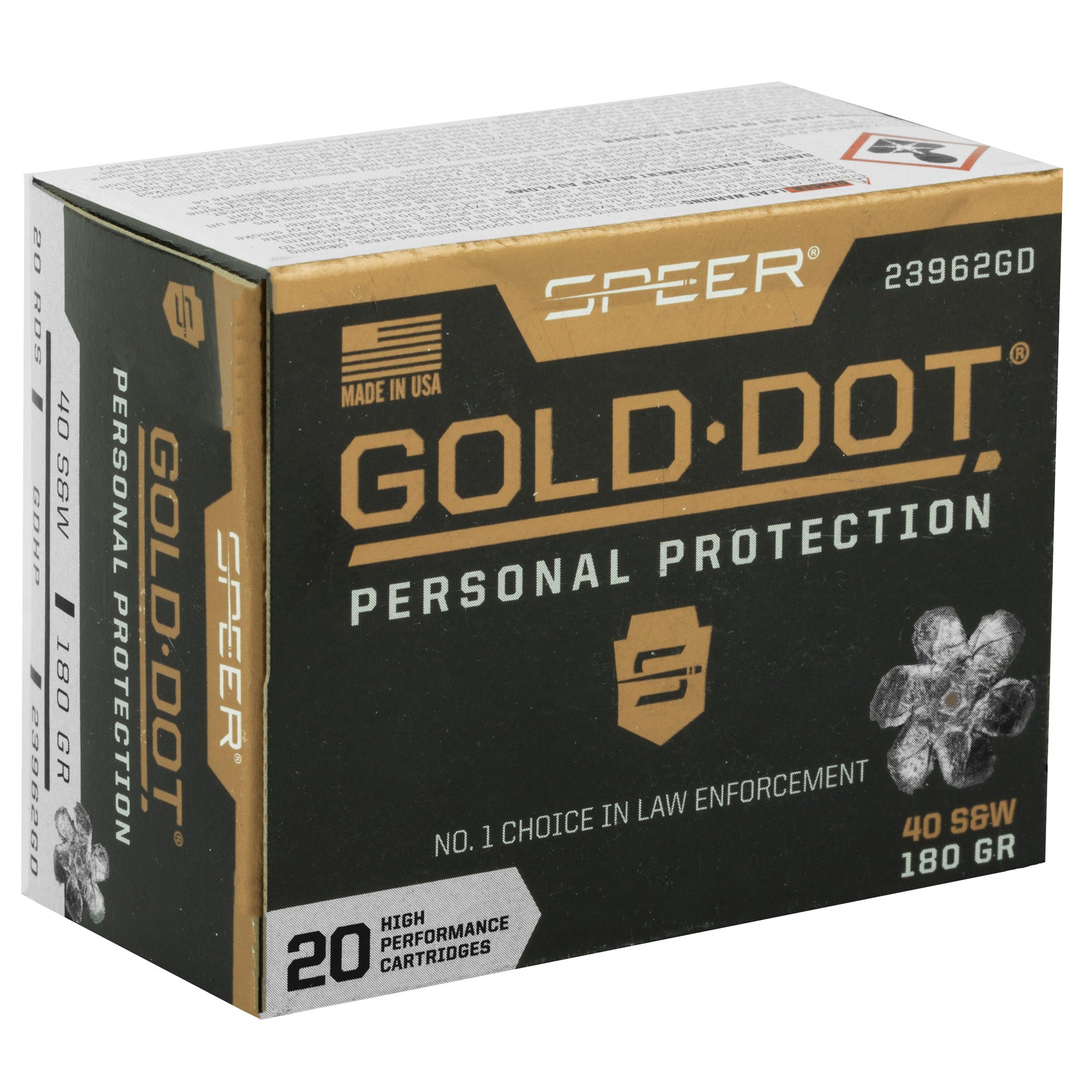 Speer Ammunition Gold Dot 40 S&W 180-Grain Hollow Point Ammunition – Reliable Self-Defense Performance