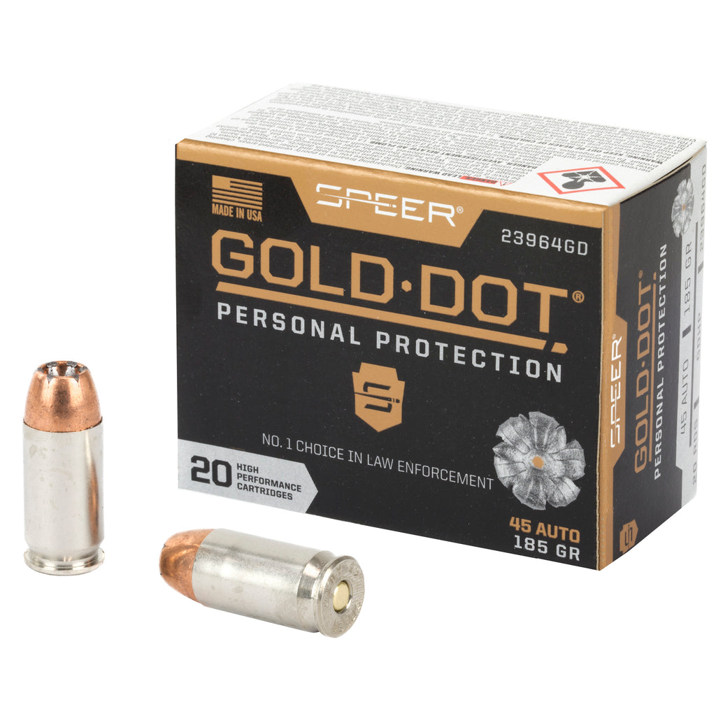 Speer Gold Dot 45 ACP 185-Grain Hollow Point Ammunition - Reliable Self-Defense and Law Enforcement Load