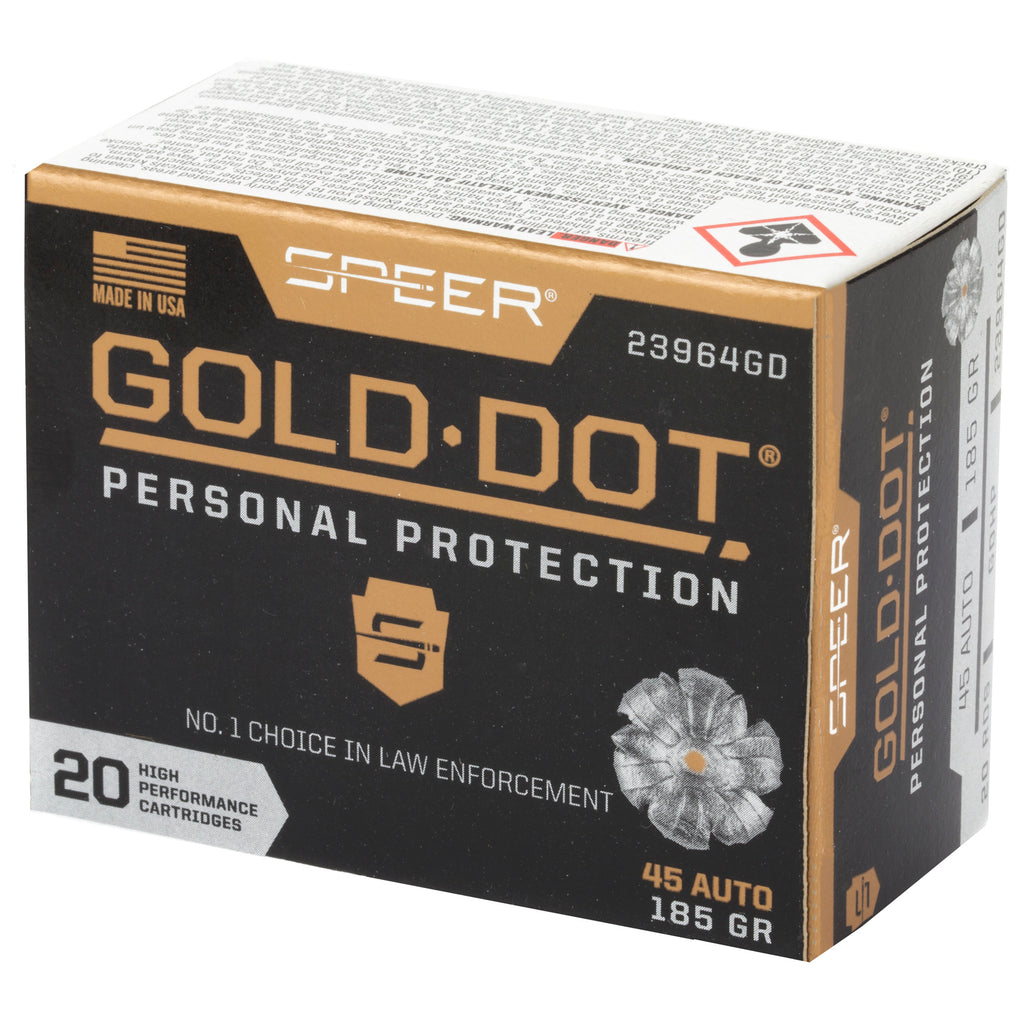 Speer Gold Dot 45 ACP 185-Grain Hollow Point Ammunition - Reliable Self-Defense and Law Enforcement Load