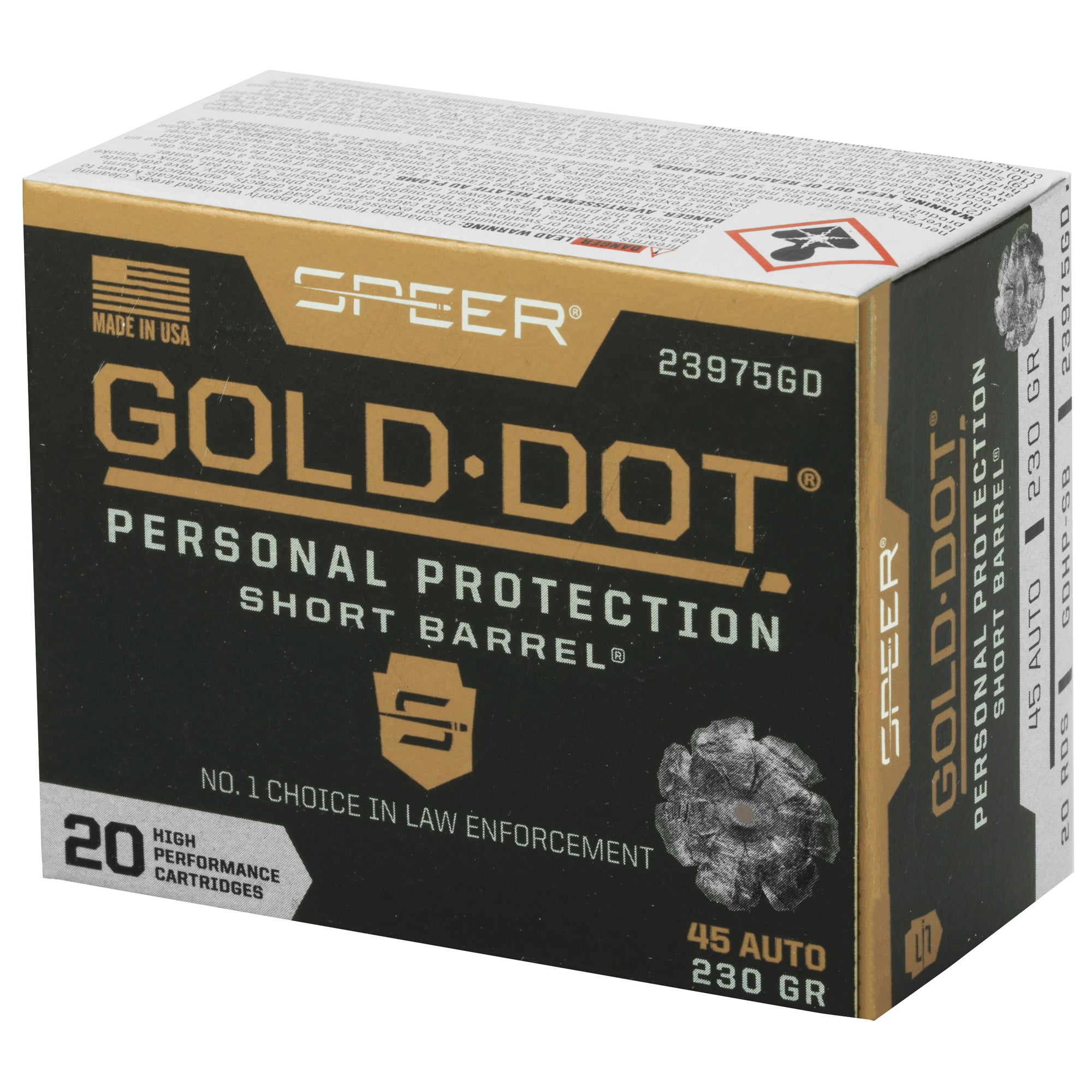 Speer Ammunition Gold Dot 45 ACP 230-Grain Hollow Point Ammunition (20 Rounds per Box)