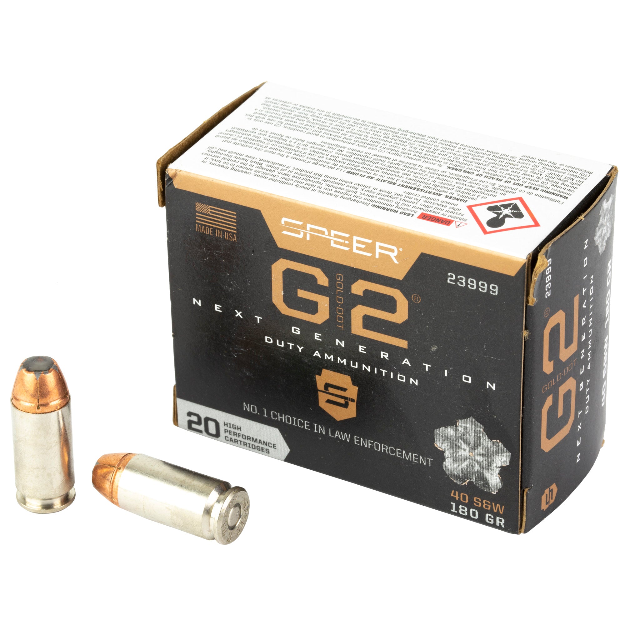 Speer Ammunition Gold Dot G2 40 S&W 180-Grain Hollow Point Ammunition - 20 Rounds per Box