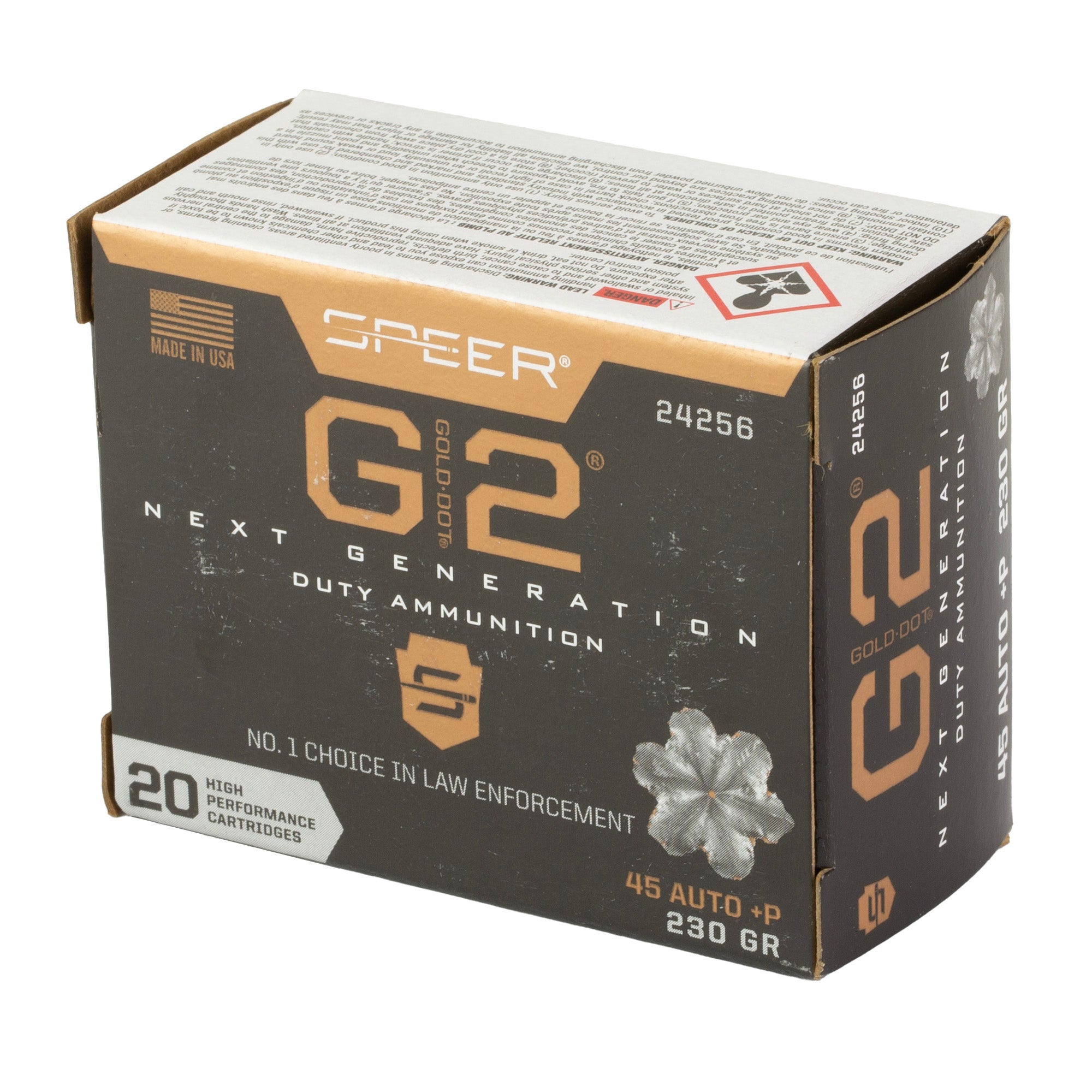 Speer Ammunition Gold Dot G2 45 ACP 230-Grain Hollow Point Ammunition - Box of 20, Case of 200