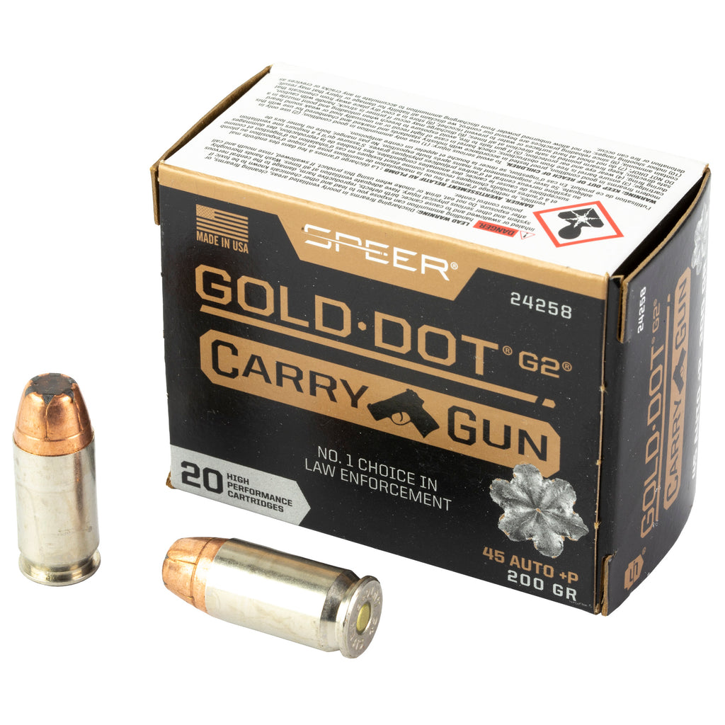 Speer Gold Dot 45 ACP +P 200 Grain Hollow Point Ammunition - Reliable Duty and Self-Defense Round