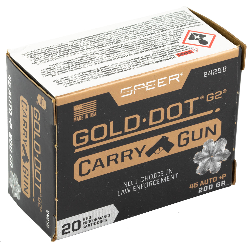 Speer Gold Dot 45 ACP +P 200 Grain Hollow Point Ammunition - Reliable Duty and Self-Defense Round