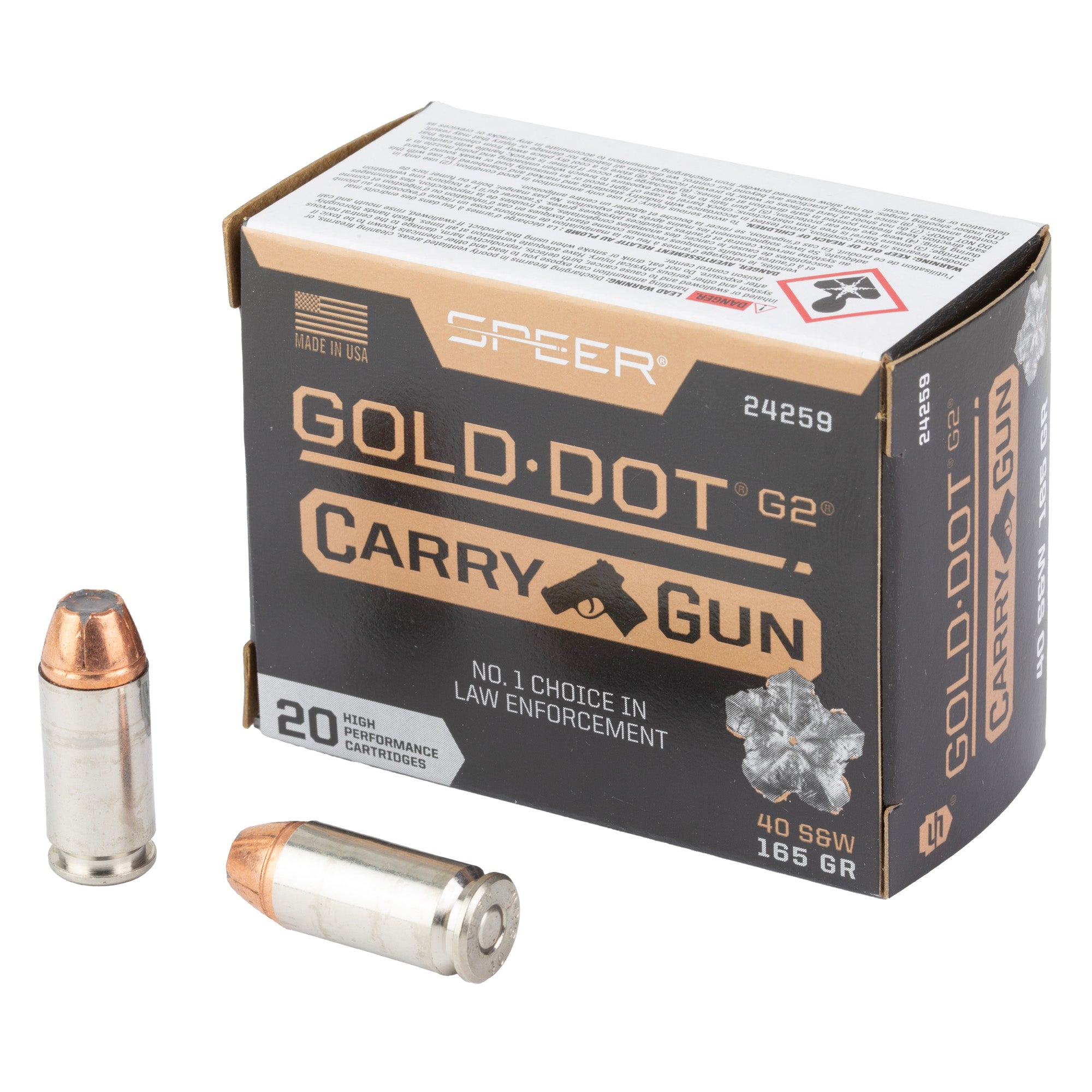 Speer Ammunition Gold Dot 40 S&W 165-Grain Hollow Point Cartridges – Reliable Self-Defense and Duty Load