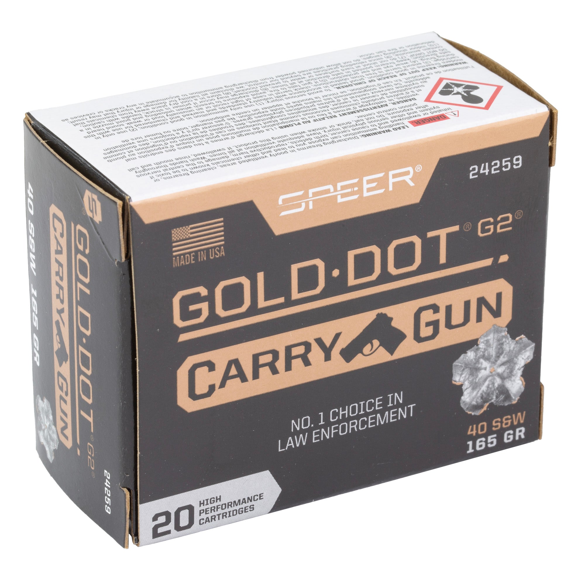 Speer Ammunition Gold Dot 40 S&W 165-Grain Hollow Point Cartridges – Reliable Self-Defense and Duty Load