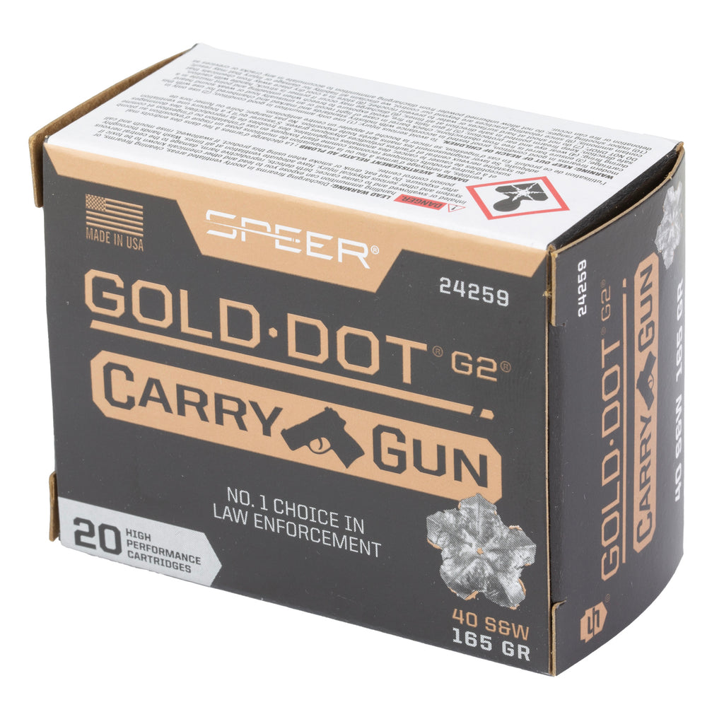 Speer Ammunition Gold Dot 40 S&W 165-Grain Hollow Point Cartridges – Reliable Self-Defense and Duty Load