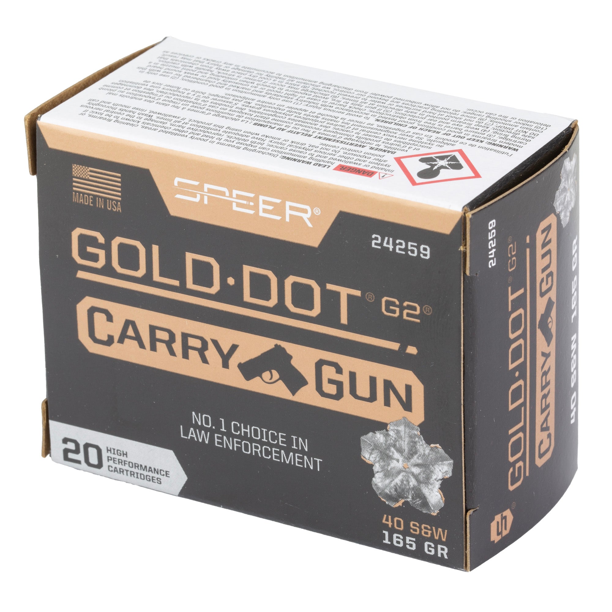 Speer Ammunition Gold Dot 40 S&W 165-Grain Hollow Point Cartridges – Reliable Self-Defense and Duty Load