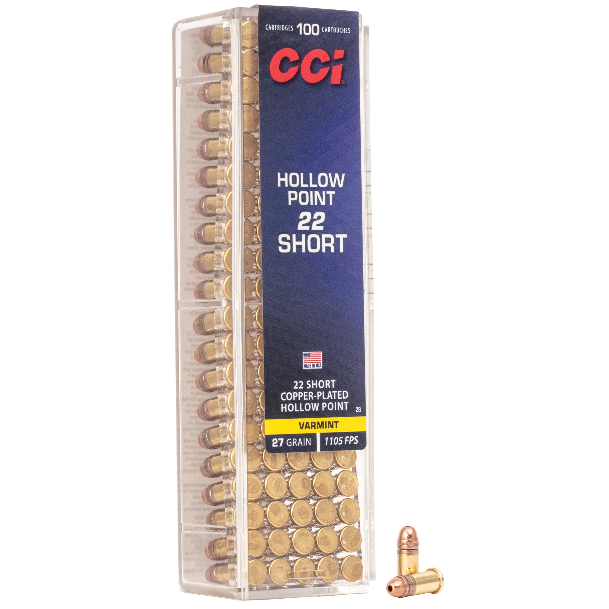 CCI Ammunition 28 22 Short High Velocity Hollow Point Ammunition - 27 Grain, 100 Rounds per Box