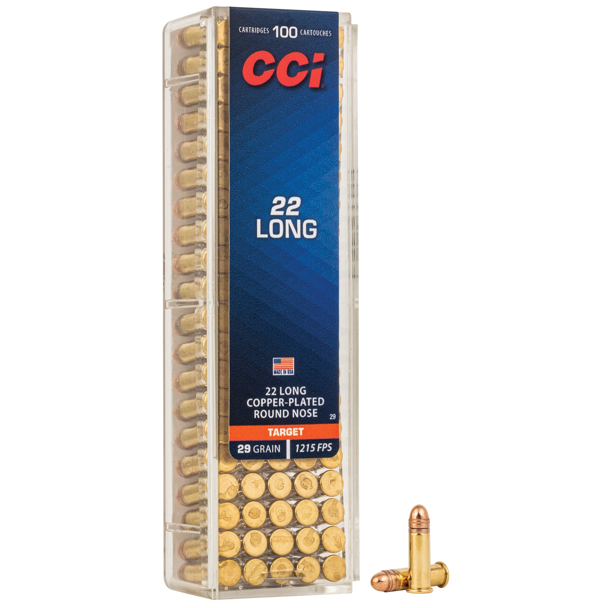 CCI Ammunition 22 Long Copper Plated Round Nose – 29 Grain, 100 Rounds per Box