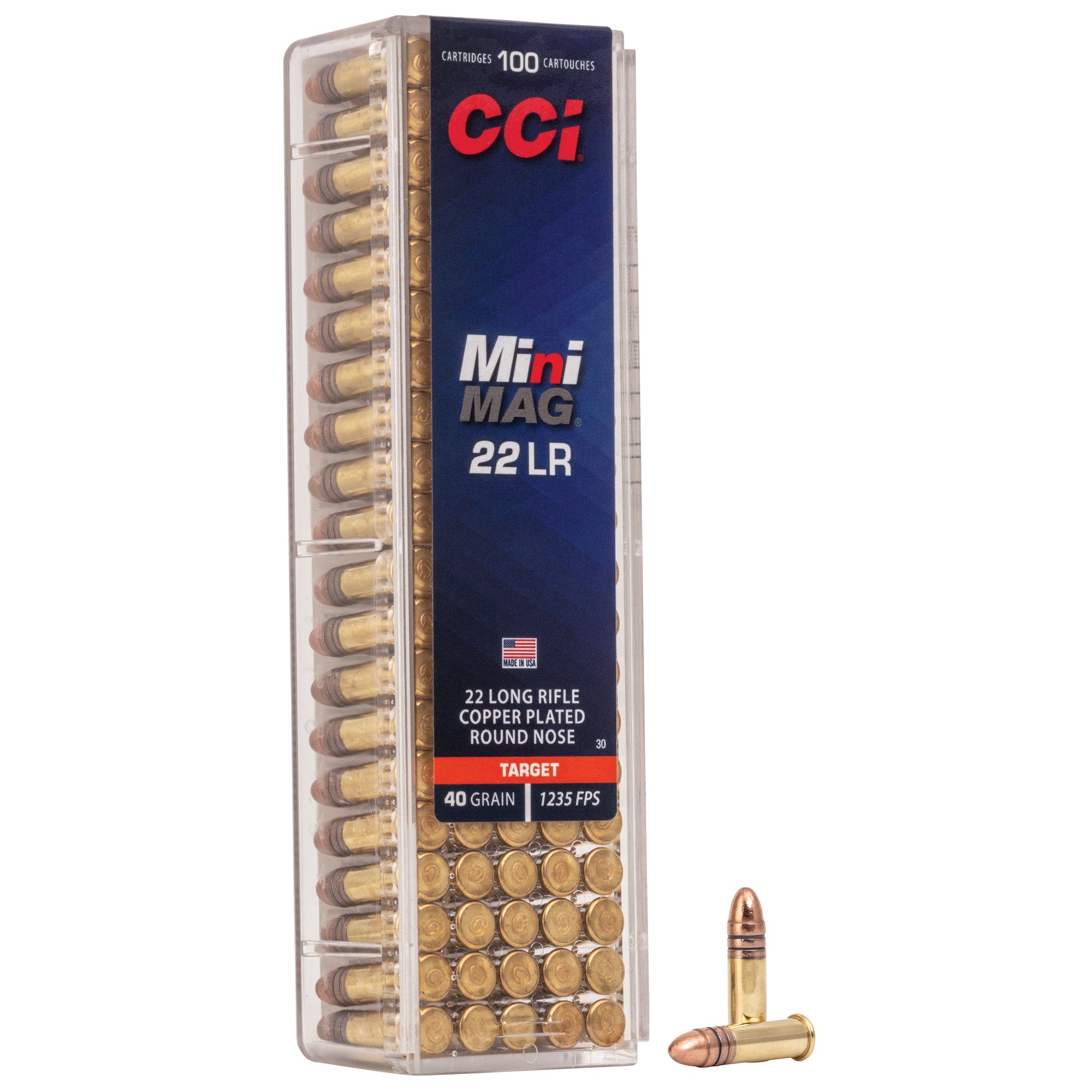 CCI Mini Mag 22 LR Copper Plated Round Nose Ammunition - 40 Grain, 100 Rounds per Box