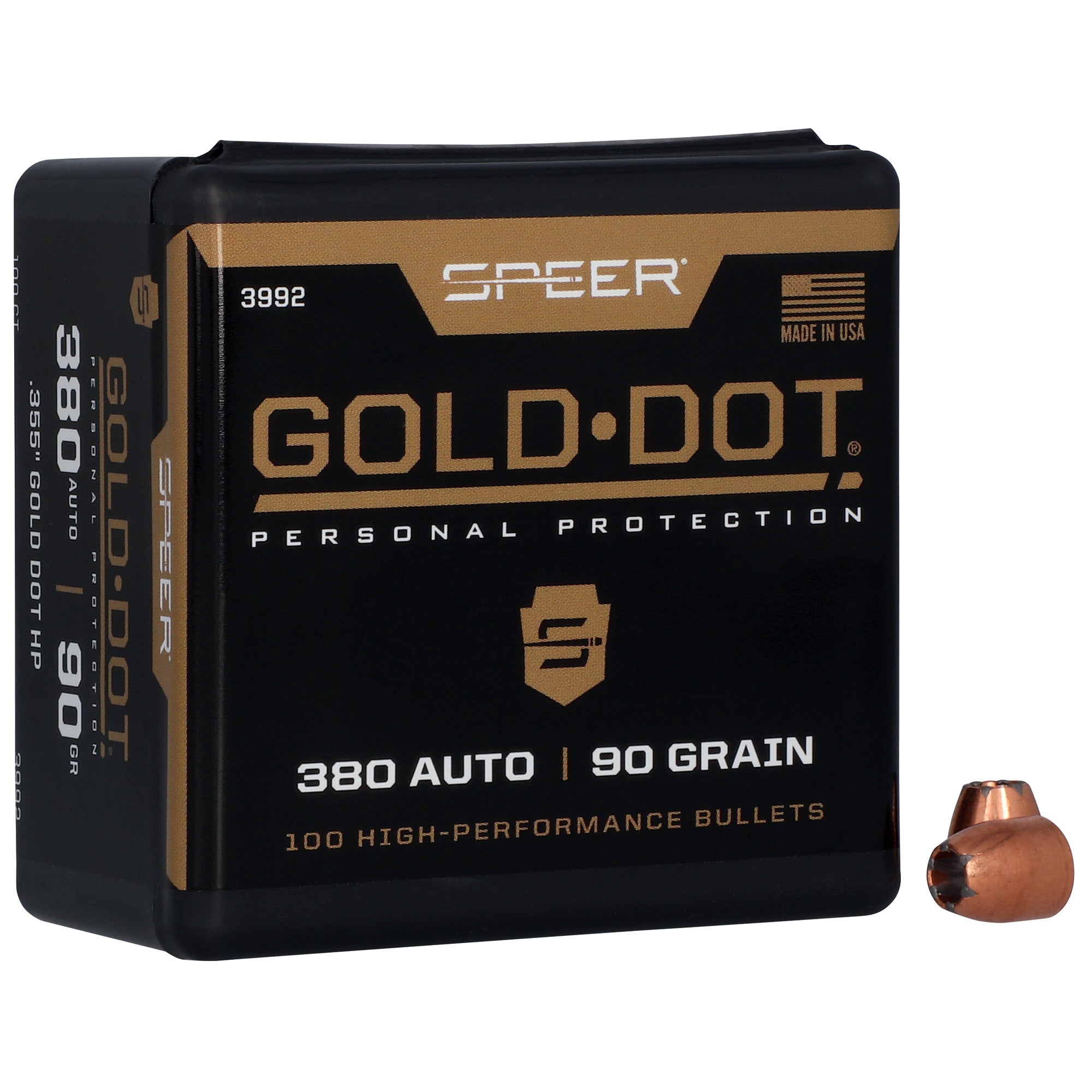 Speer Ammunition Gold Dot 9mm 90-Grain Hollow Point Ammo (Part #3992, 100 Rounds)